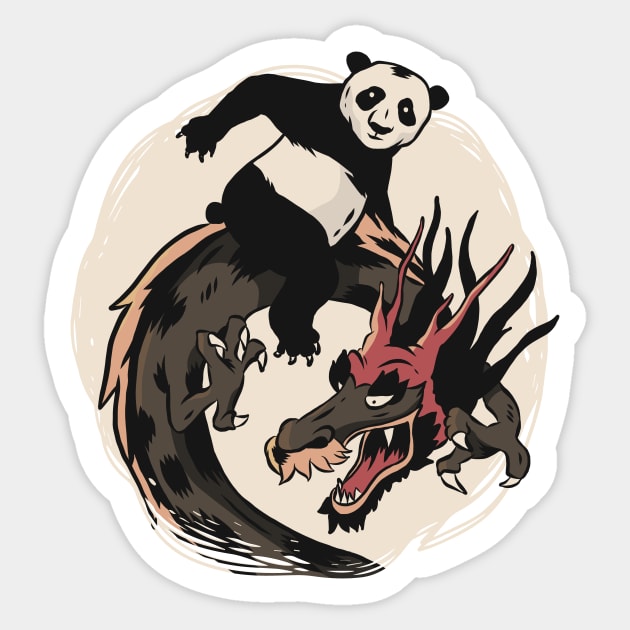 Panda Riding A Dragon Sticker by Cosmo Gazoo